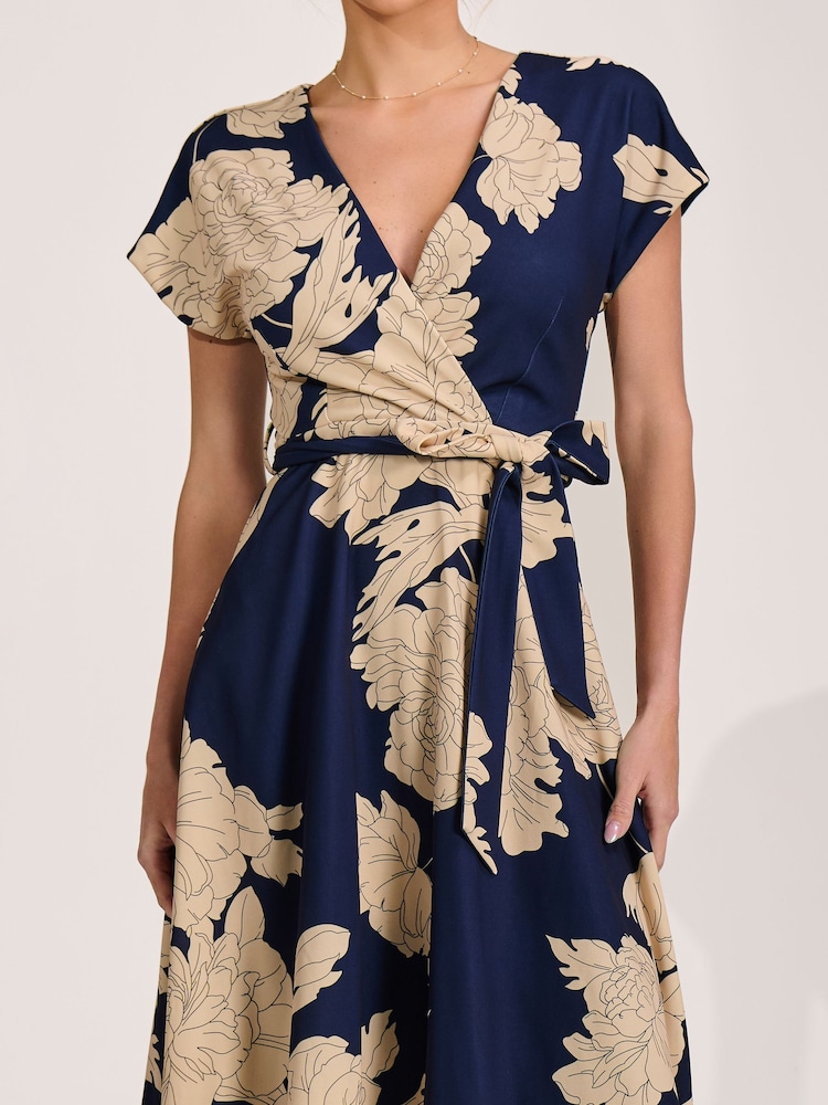 Jolie Moi Navy Kimono Sleeve Print Scuba Midaxi Dress - Image 6 of 6