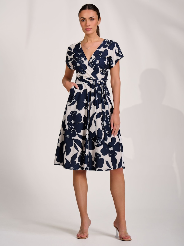 Cream - Rochie midi din material scuba cu imprimeu Jolie Moi și decolteu în V - Imaginea 1 din 6