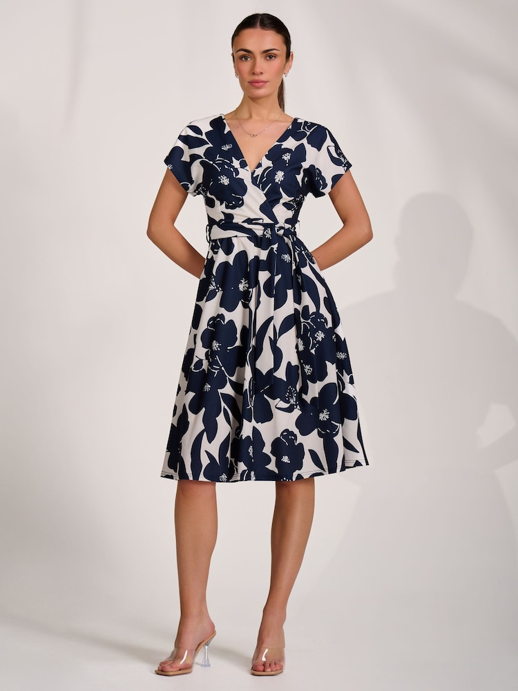 Cream - Rochie midi din material scuba cu imprimeu Jolie Moi și decolteu în V - Imaginea 6 din 6