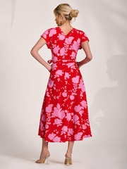 Jolie Moi Red Kimono Sleeve Print Scuba Midaxi Dress - Image 2 of 6