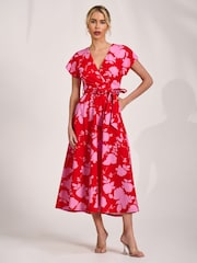 Jolie Moi Red Kimono Sleeve Print Scuba Midaxi Dress - Image 6 of 6