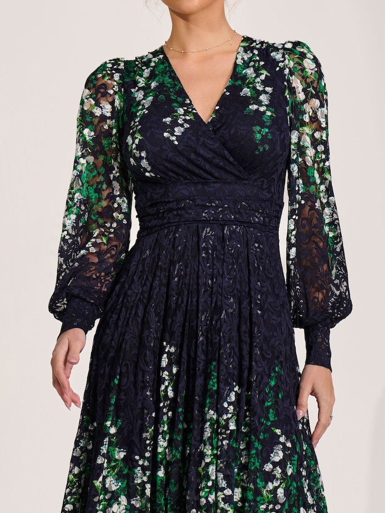 slim fit dress slacks Long Sleeve Printed Lace Maxi Dress, Green Floral – Jolie Moi Retail main image 1