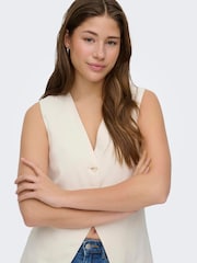 ONLY White V-Neck Button Through Tailored Waistcoat - Image 1 of 6