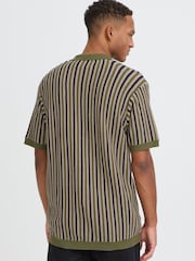 Blend Green Carly Stripe Open Collar Polo Shirt - Image 2 of 7