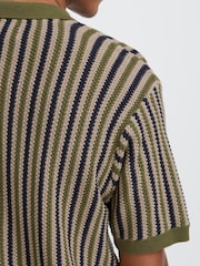 Blend Green Carly Stripe Open Collar Polo Shirt - Image 3 of 7