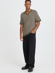 Blend Green Carly Stripe Open Collar Polo Shirt - Image 4 of 7