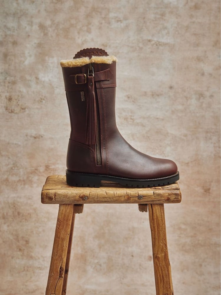Penelope Chilvers Brown Tassle Detail Leather Lined Mid Calf Boots - Image 1 of 3
