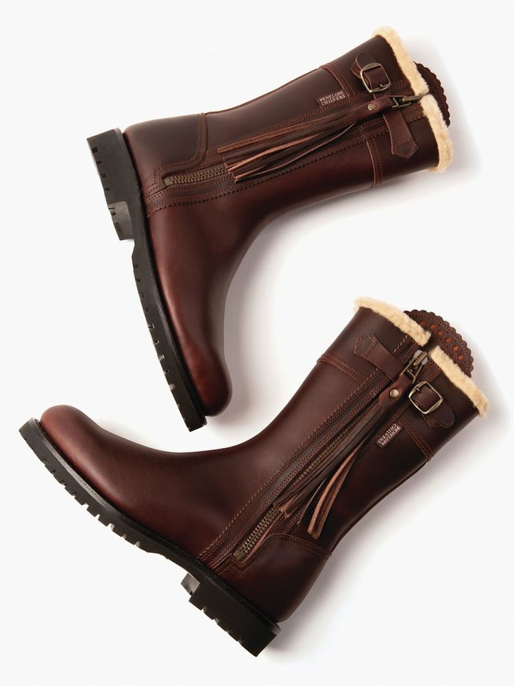 Penelope Chilvers Brown Tassle Detail Leather Lined Mid Calf Boots - Image 3 of 3