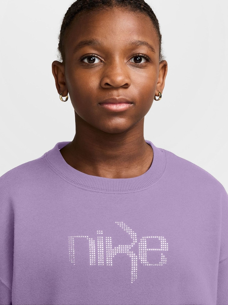 Nike Violet Purple Studio Fleece Oversized Crew-Neck Sweatshirt - Image 3 of 3