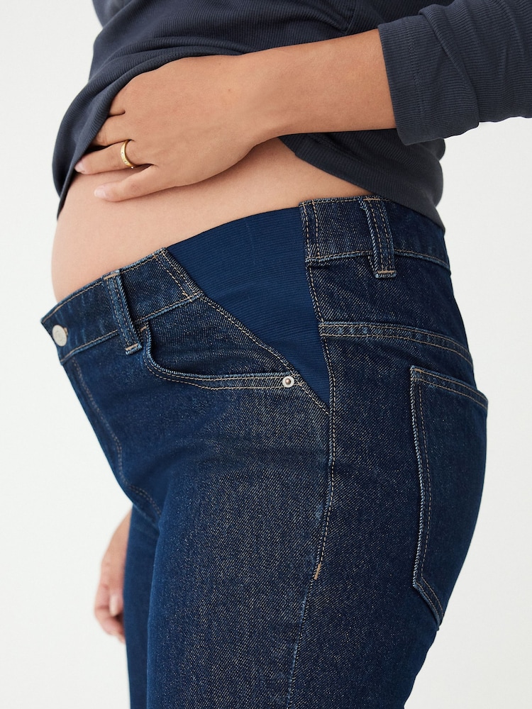 Indigo Dark Blue Under-Bump Straight Leg Maternity Jeans - Image 4 of 4 Indigo Dark Blue Under-Bump Straight Leg Maternity Jeans - Image 4 of 4