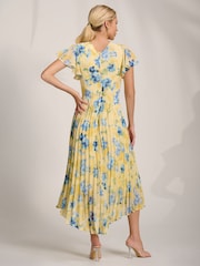Jolie Moi Yellow Cap Sleeve Pleated Chiffon Maxi Dress - Image 2 of 6