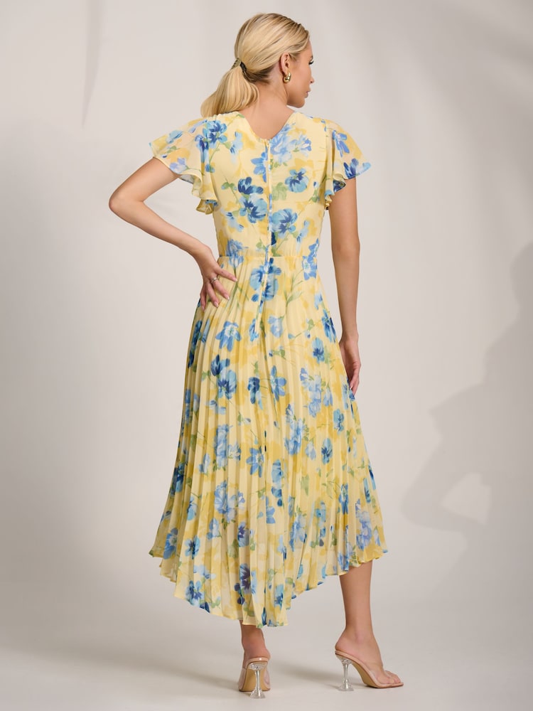 Jolie Moi Yellow Cap Sleeve Pleated Chiffon Maxi Dress - Image 2 of 6 Jolie Moi Yellow Cap Sleeve Pleated Chiffon Maxi Dress - Image 2 of 6
