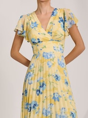 Jolie Moi Yellow Cap Sleeve Pleated Chiffon Maxi Dress - Image 3 of 6