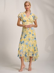 Jolie Moi Yellow Cap Sleeve Pleated Chiffon Maxi Dress - Image 4 of 6