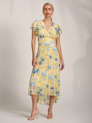 Jolie Moi Yellow Cap Sleeve Pleated Chiffon Maxi Dress - Image 5 of 6