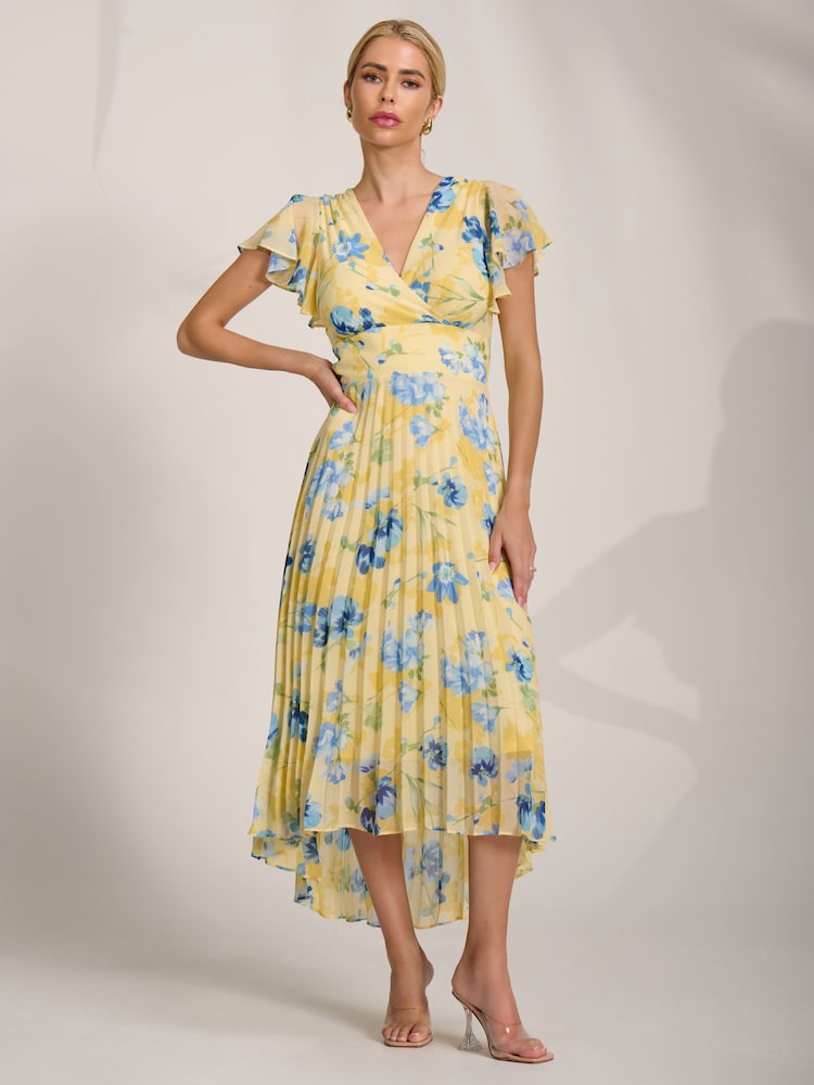 Jolie Moi Yellow Cap Sleeve Pleated Chiffon Maxi Dress - Image 6 of 6 Jolie Moi Yellow Cap Sleeve Pleated Chiffon Maxi Dress - Image 6 of 6