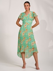 Jolie Moi Green Cap Sleeve Pleated Chiffon Maxi Dress - Image 1 of 6