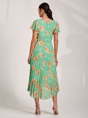 Jolie Moi Green Cap Sleeve Pleated Chiffon Maxi Dress - Image 2 of 6