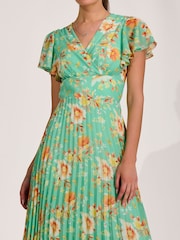 Jolie Moi Green Cap Sleeve Pleated Chiffon Maxi Dress - Image 3 of 6