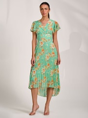 Jolie Moi Green Cap Sleeve Pleated Chiffon Maxi Dress - Image 4 of 6