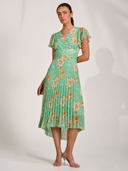 Jolie Moi Green Cap Sleeve Pleated Chiffon Maxi Dress - Image 5 of 6