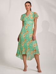 Jolie Moi Green Cap Sleeve Pleated Chiffon Maxi Dress - Image 6 of 6