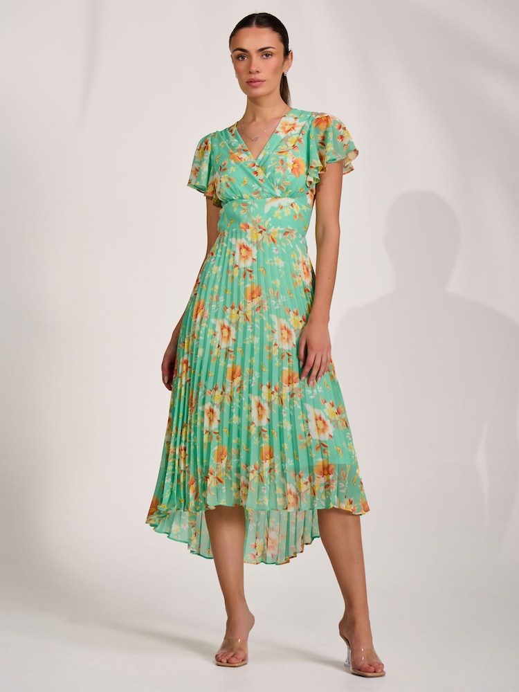 Jolie Moi Green Cap Sleeve Pleated Chiffon Maxi Dress - Image 6 of 6 Jolie Moi Green Cap Sleeve Pleated Chiffon Maxi Dress - Image 6 of 6