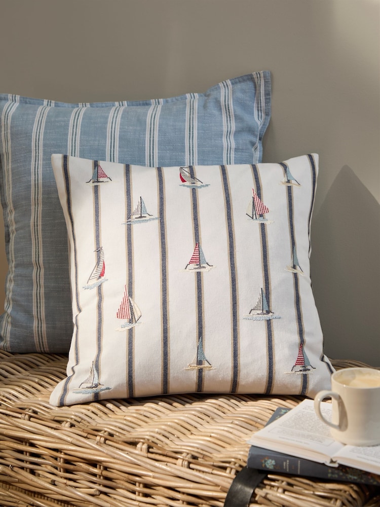 Wylder Ecru Abersoch Regatta Feather Filled Cushion - Image 1 of 6