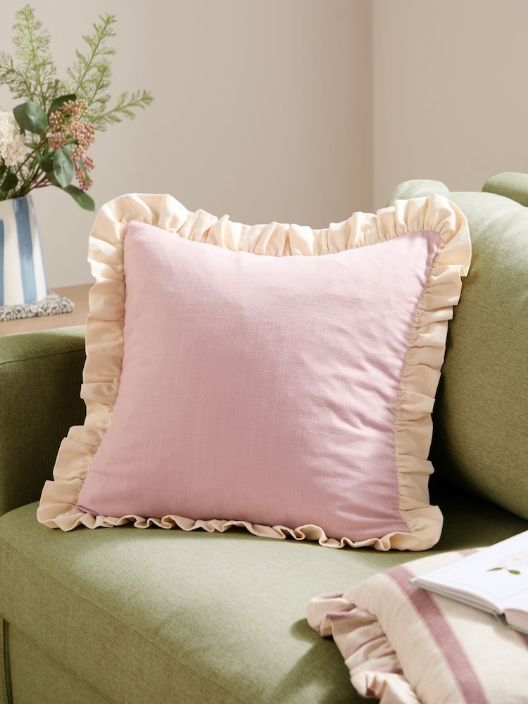 Wylder Petal/Vintage Cream Effie Cotton Ruffle Feather Filled Cushion - Image 1 of 4