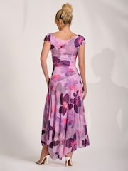 Jolie Moi Pink Asymmetrical Draped Mesh Maxi Dress - Image 2 of 6