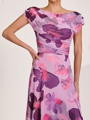 Jolie Moi Pink Asymmetrical Draped Mesh Maxi Dress - Image 3 of 6