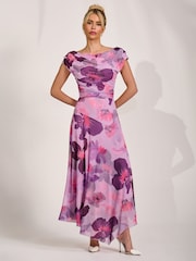 Jolie Moi Pink Asymmetrical Draped Mesh Maxi Dress - Image 6 of 6