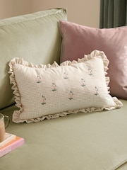Furn Les Petite Fleurs Gingham Ruffle Fibre Filled Cushion - Image 1 of 6