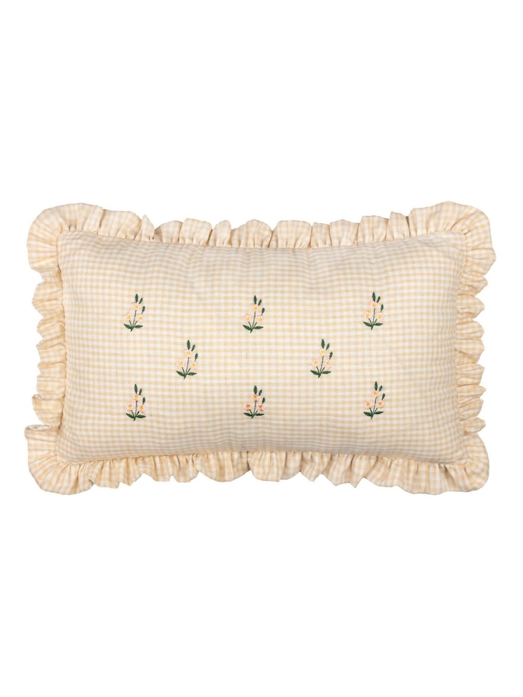 Furn Les Petite Fleurs Gingham Ruffle Fibre Filled Cushion - Image 2 of 6
