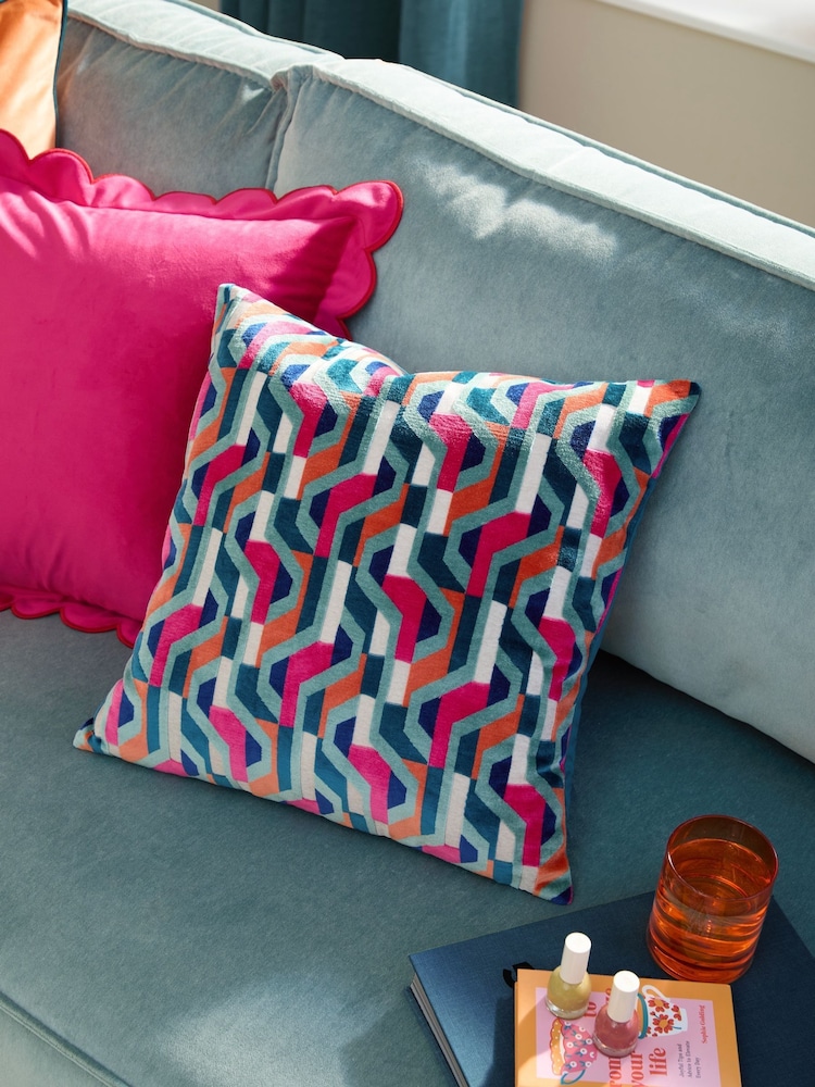 Furn Metro Prism Velvet Feather Filled Cushion - Image 1 of 6