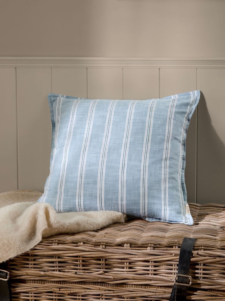 Wylder Sail Blue Abersoch Stripe Cotton Fibre Filled Cushion - Image 1 of 5