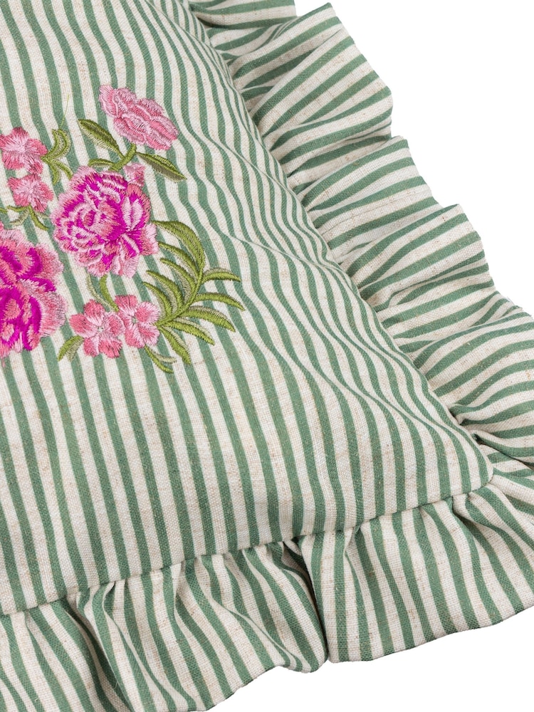 Wylder Sage Martha Embroidered Ruffle Cushion - Image 6 of 6