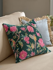 Wylder Teal Green Aviary Cotton Velvet Fibre Filled Cushion - Image 1 of 3