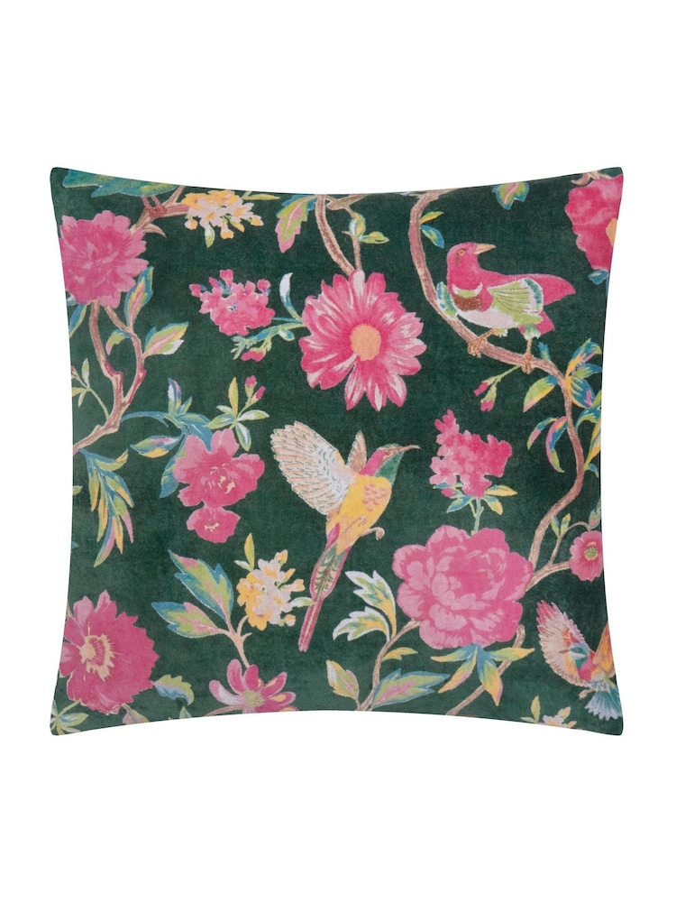 Wylder Teal Green Aviary Cotton Velvet Fibre Filled Cushion - Image 2 of 3