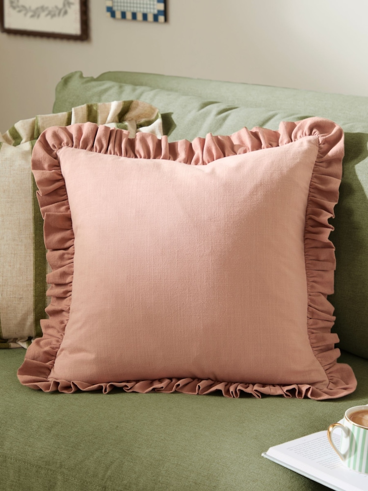 Wylder Rose/Vintage Blush Effie Cotton Ruffle Feather Filled Cushion - Image 1 of 5