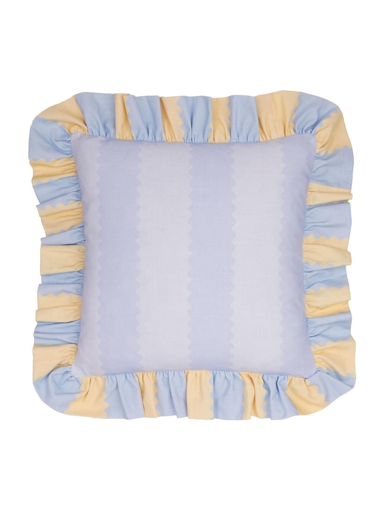 Wylder Lemon/Sky Birdie Stripe Ruffle Fibre Filled Cushion - Image 2 of 4 Wylder Lemon/Sky Birdie Stripe Ruffle Fibre Filled Cushion - Image 2 of 4