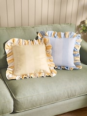 Wylder Butter Yellow Birdie Stripe Ruffle Fibre Filled Cushion - Image 4 of 4
