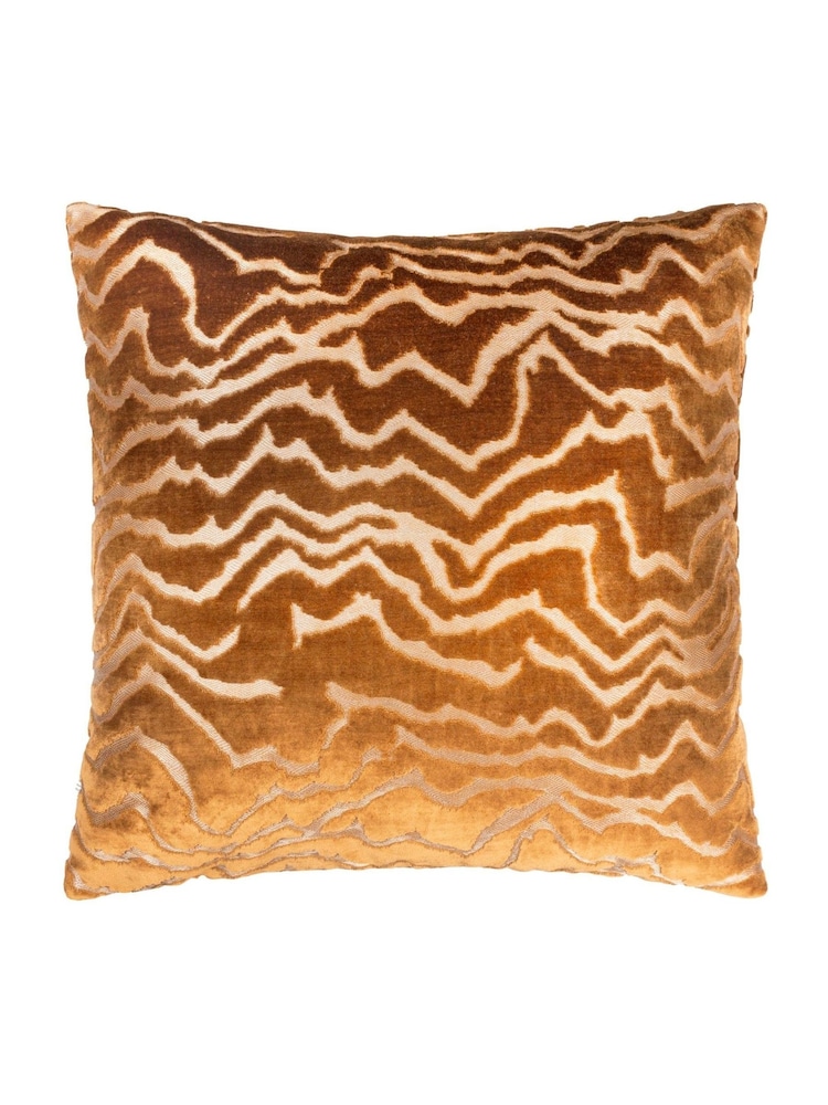 Paoletti Bronze Tierra Cut Velvet Feather Filled Cushion - Image 2 of 5