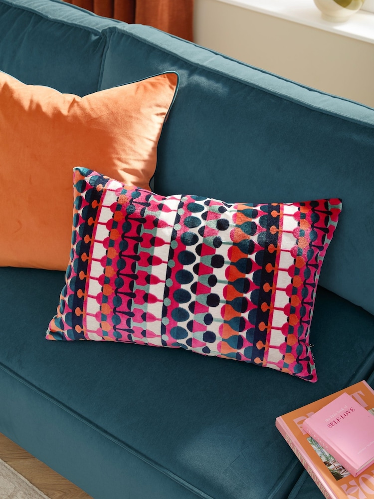 Furn Multicoloured Metro Abstract Velvet Jacquard Fibre Filled Cushion - Image 1 of 6