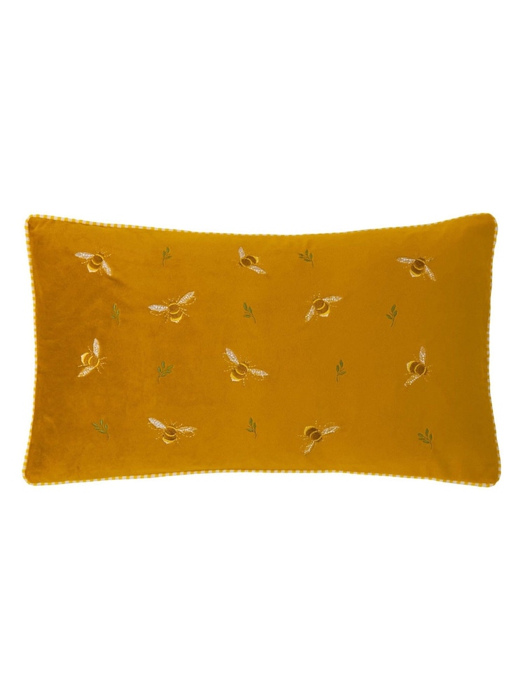 Wylder Honey Ramble Bees Embroidered Velvet Fibre Filled Cushion - Image 2 of 6
