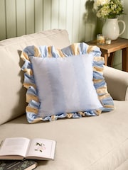 Wylder Lemon/Sky Birdie Stripe Ruffle Feather Filled Cushion - Image 1 of 4