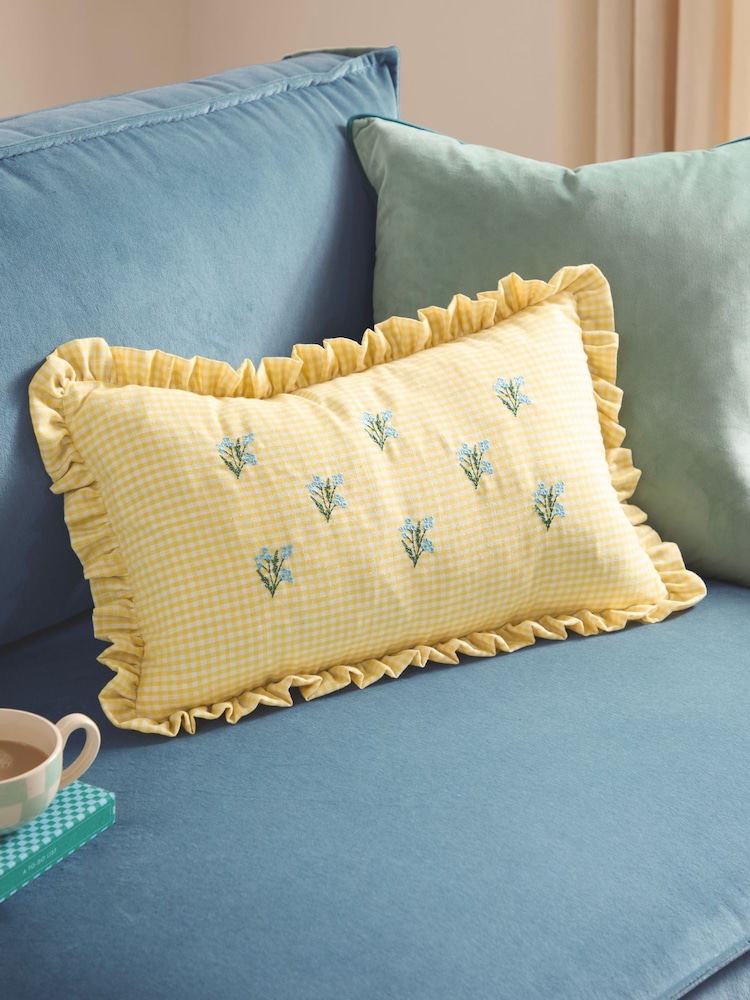 Furn Les Petite Fleurs Gingham Ruffle Fibre Filled Cushion - Image 1 of 6 Furn Les Petite Fleurs Gingham Ruffle Fibre Filled Cushion - Image 1 of 6