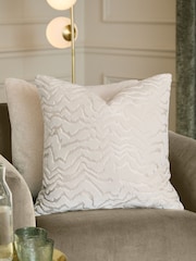 Paoletti White Tierra Cut Velvet Feather Filled Cushion - Image 1 of 5