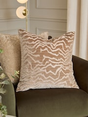 Paoletti Taupe Tierra Cut Velvet Fibre Filled Cushion - Image 1 of 5