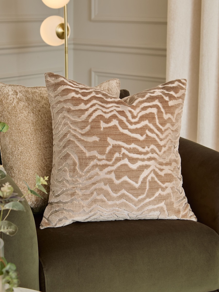 Paoletti Taupe Tierra Cut Velvet Fibre Filled Cushion - Image 1 of 5